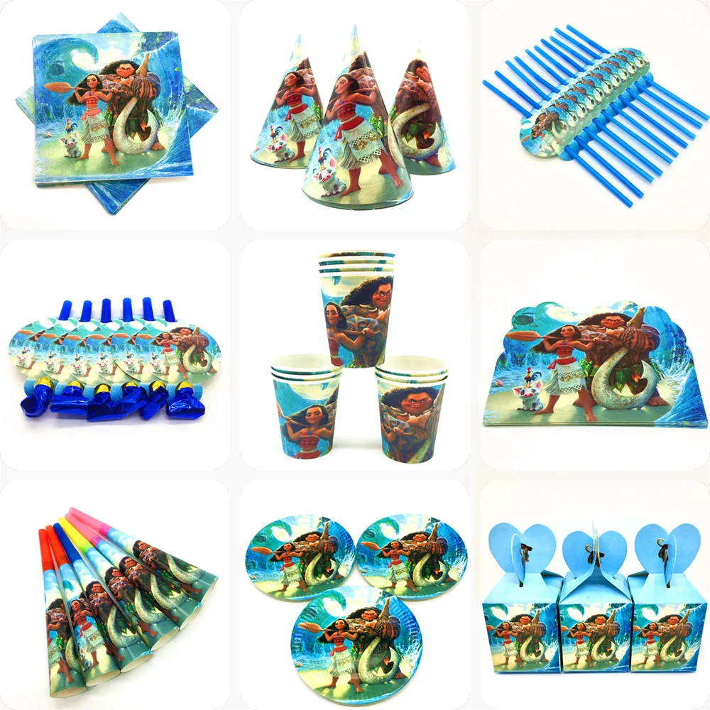 Disney-suministros de decoración para fiesta de cumpleaños, Moana, copas para mesa, platos, Pancarta, globos, recuerdo, evento, Decoración, regalo