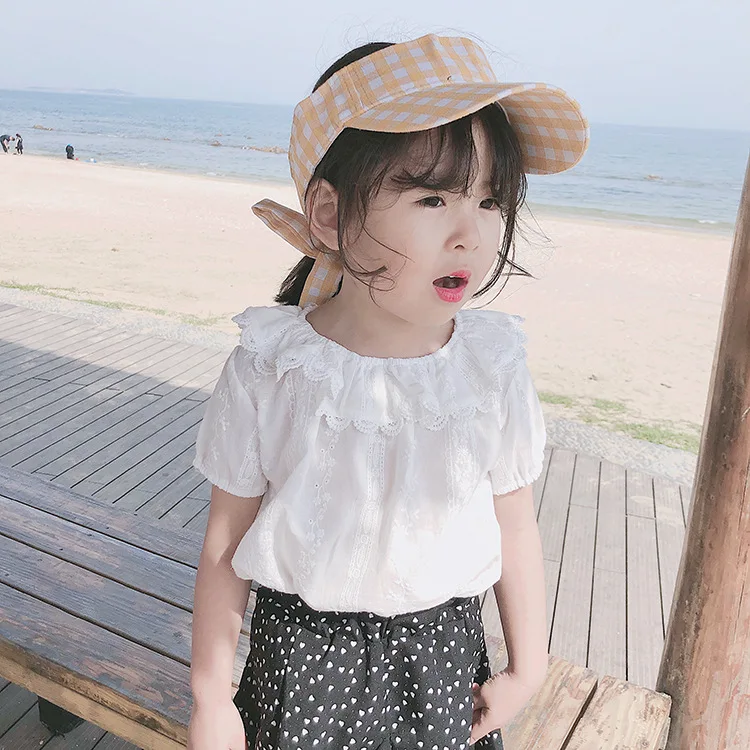 Летняя модная Однотонная рубашка в Корейском стиле для девочек 0-6 лет, простая и Освежающая рубашка для девочек