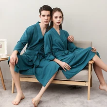 Spring Autumn Men Waffle Long Bathrobe Water Absorption Quick-dry Robes Fashion Towel Plus Size 3XL Lovers Dressing Gown Kimono
