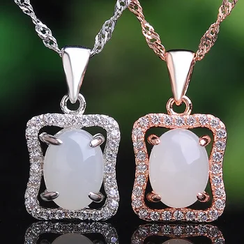 

925 silver-encrusted and Tian Baijade pendant Natural jade women's pendant with certificate
