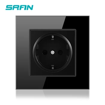 

SRAN Wall Crystal Glass Panel Power Socket Plug Grounded, 16A EU Standard Electrical Outlet 86mm * 86mm