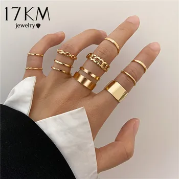 17KM Hiphop Gold Chain Rings Set For Women Girls Punk Geometric Simple Finger Rings 2021 Trend Jewelry Party 1