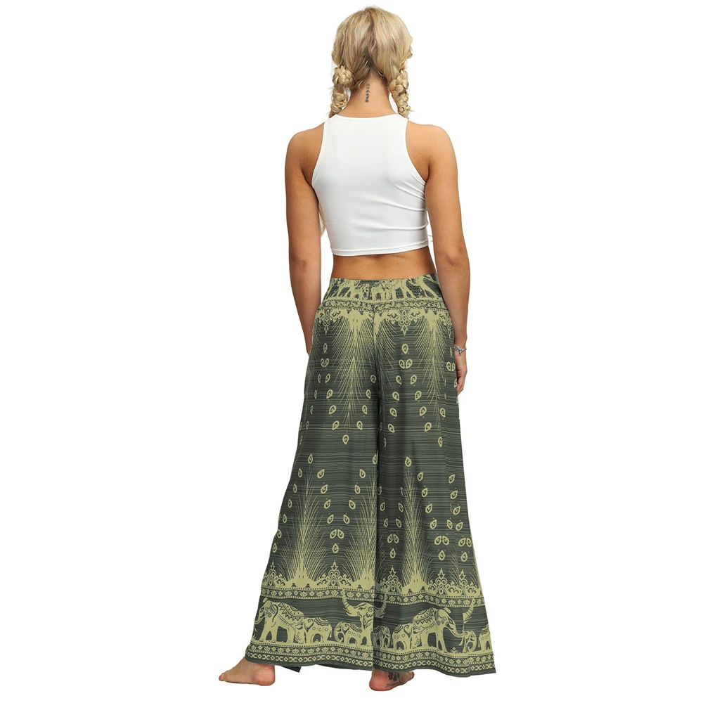 2021 New Women Harem Pants Slit Wide Leg Yoga Pants Palazzo Casual Boho Hippie trousers