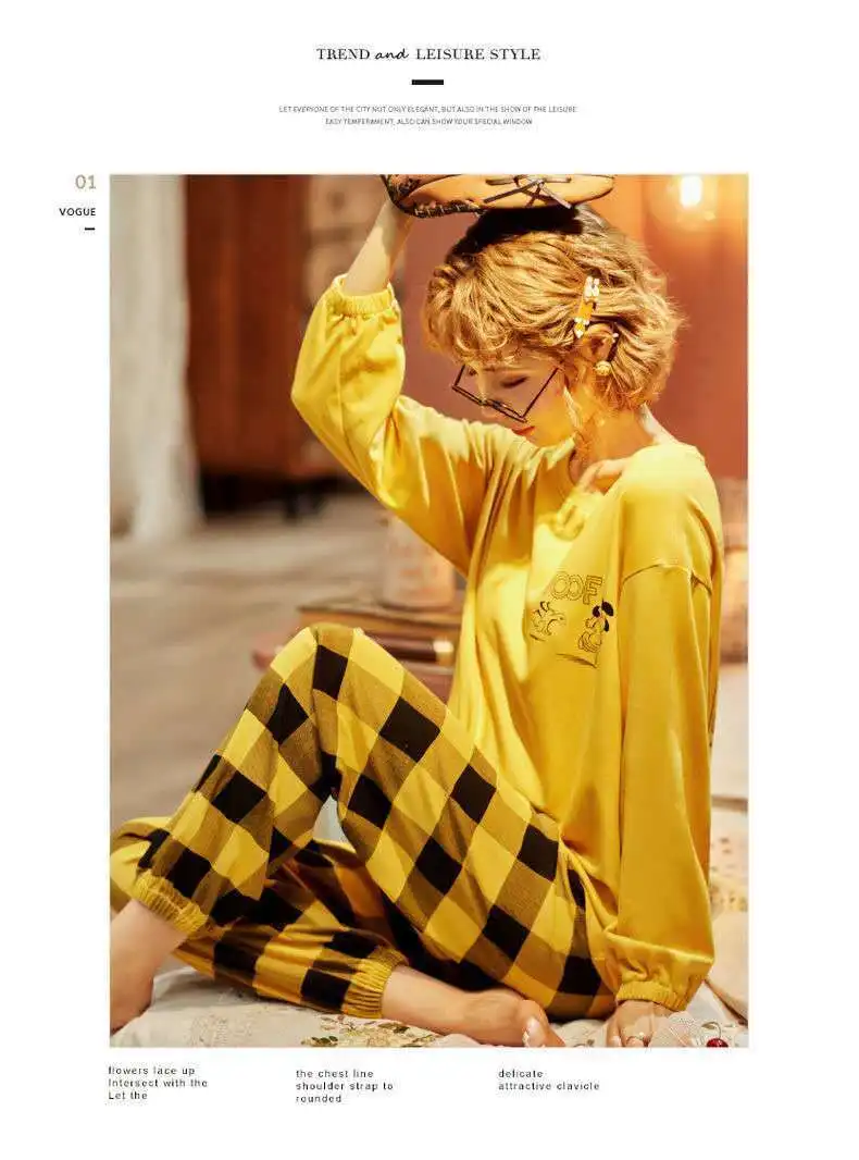 cotton pyjama set Large Size Pajamas Women Spring Autumn New Long-Sleeved Printed Sleepwear Girl Cute Cartoon Sleep Tops Casual Home Clothes Suit cotton pjs