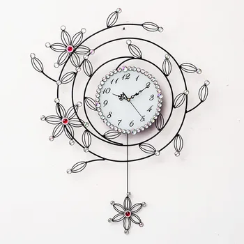 

Large Metal Wall Clock Modern Design for Living Room Crystal Diamond Hanging Clocks Swing Iron Arts Wall Watch Home Decor 24"