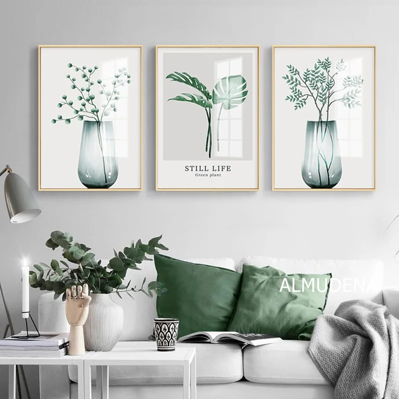 

Watercolour Plant Poster Green Leaf Wall Art Canvas Painting Nordic Posters and prints Wall Picture for Living Room Home Decor