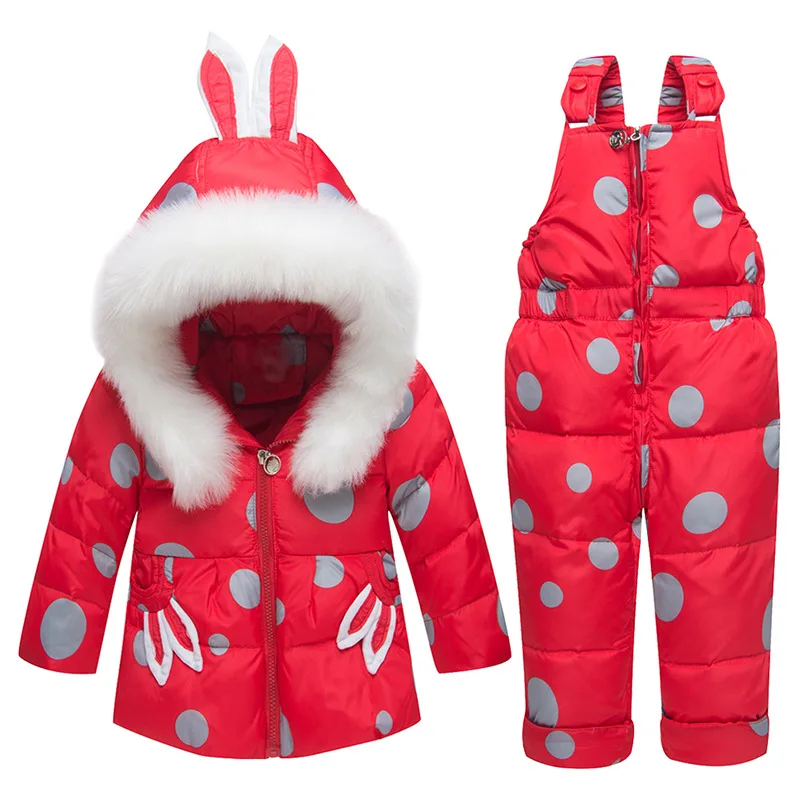 Г. Комплекты пуховых курток для мальчиков и девочек зимнее теплое пальто для малышей комбинезон, зимний комбинезон, верхняя одежда+ комбинезон, одежда детская одежда - Цвет: Red Dot