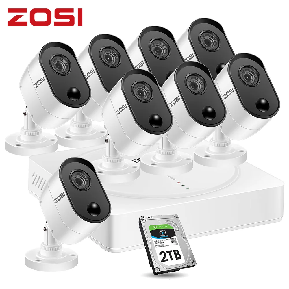 ZOSI HD-TVI 8CH Security Cameras System Kit with 2TB 8*2MP/5MP Day Night Vision PIR CCTV Home Security Camera Video Surveillance