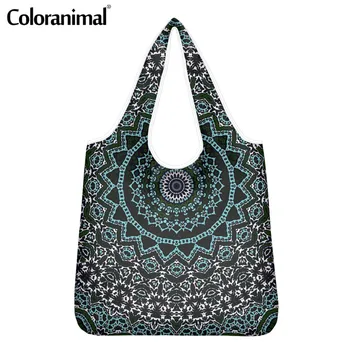 

Coloranimal Functional Ladies Shopper Bags Eco-Friendly Bag Pretty Bohemian Flower Print Tote Grocery Bag Shopping Bag for Women