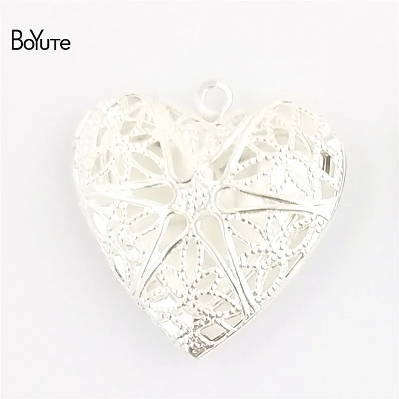 BoYuTe 10Pcs 26MM Filigree Heart Photo Locket Metal Brass Locket Jewelry Pendant (4)