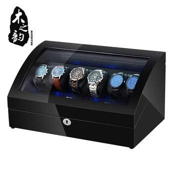 

6+6 Automatic Watch Winder Box PE Leather Watch Winding Winder Storage Watch Box Collection Display Quiet Motor With LED Light