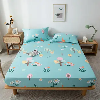 

Bonenjoy 1 pc 100% Cotton Mattress Cover On Rubber Band Plant Style Fitted Sheet With Pillowcase Bed Protector Four Corners