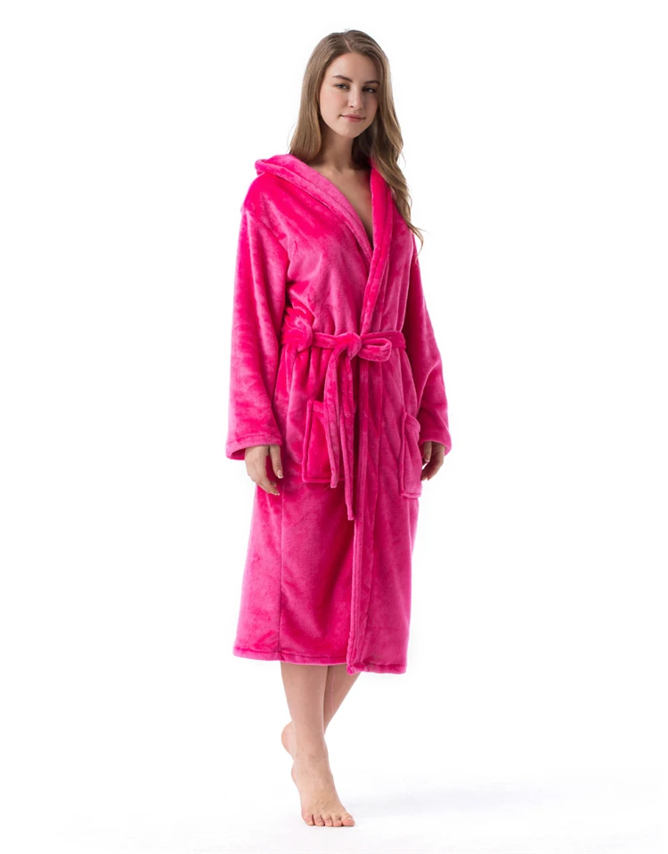 2020 Winter Kimono Robe Plush Fleece Bath Robes For Women Soft Warm Long Sleeve Hooded Nightgown Loungewear Sleepwear