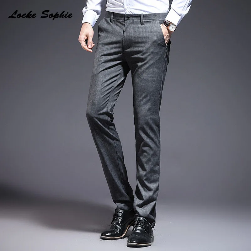 

High waist Men Plus size Pencil pants trousers 2019 Autumn Fashion cotton blend Splicing suit pants men Skinny business trousers