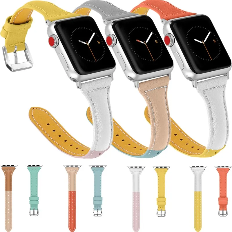 

Contrast strap loop for iWatch Band 4 3 2 1 Genuine leather Replacement Bracelet Smart accessories for Apple Watch 44/42/40/38mm