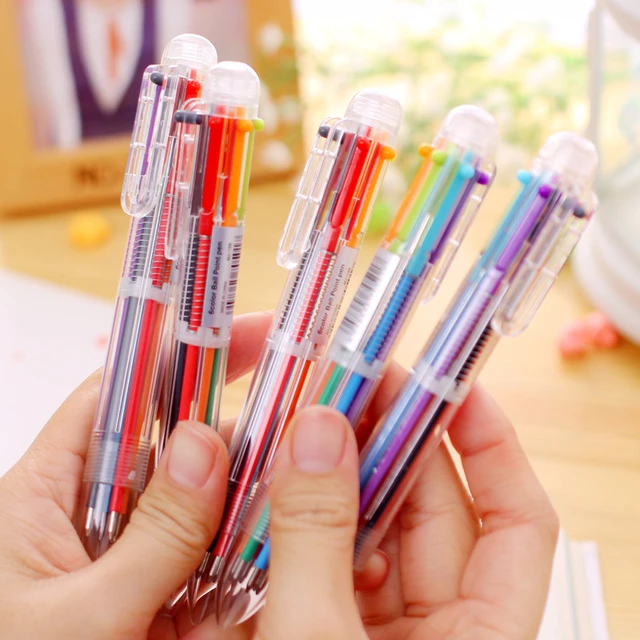 100pcs/set Six In One Coloes Ball Pen Korea Creative Cute