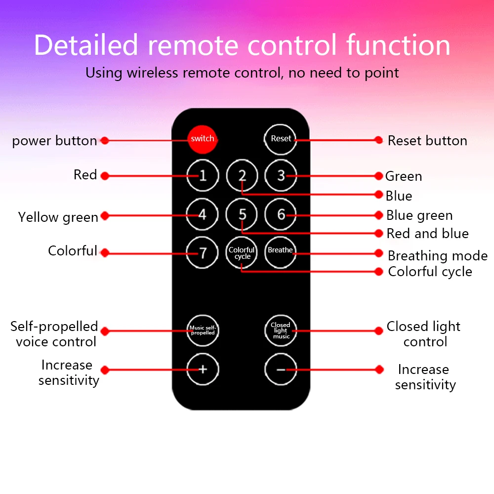 CARCTR lámpara de atmósfera de coche 7 colores estrella USB Control de sonido Luz de música coche m