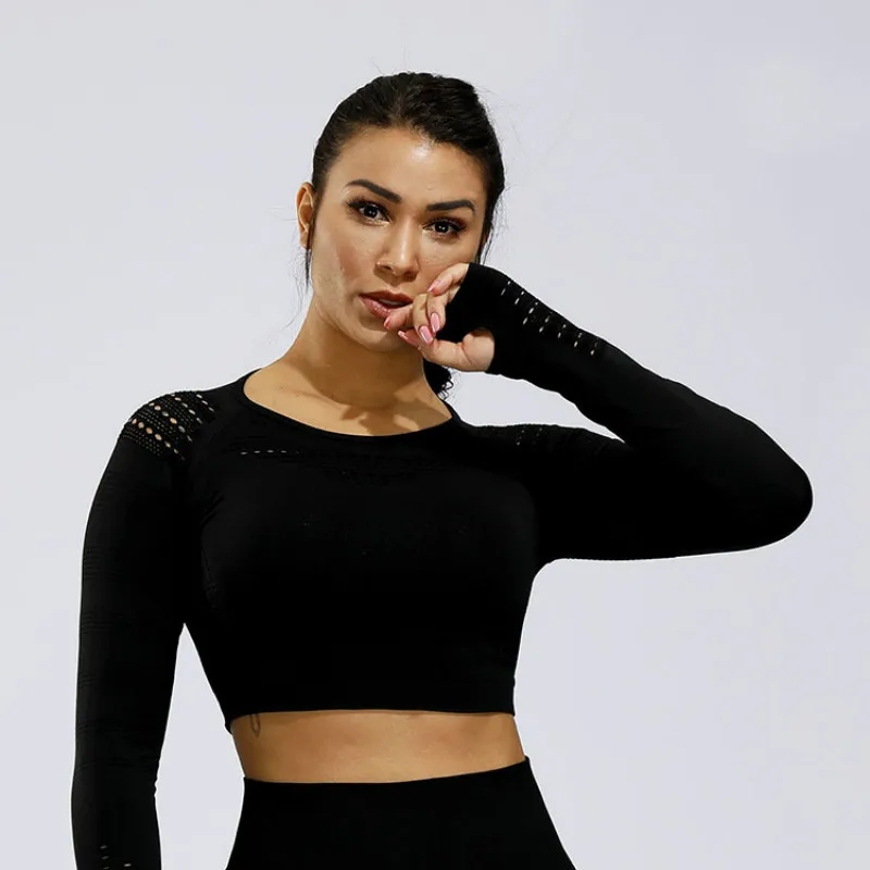 black top Модные бесшовные выдалбливают Жаккардовые Плотные нейлоновые двусторонние леггинсы Для женщин Yogaings тренажерные залы капри для фитнеса для стыковой подъем, приседания доказательство леггинсы - Цвет: black top