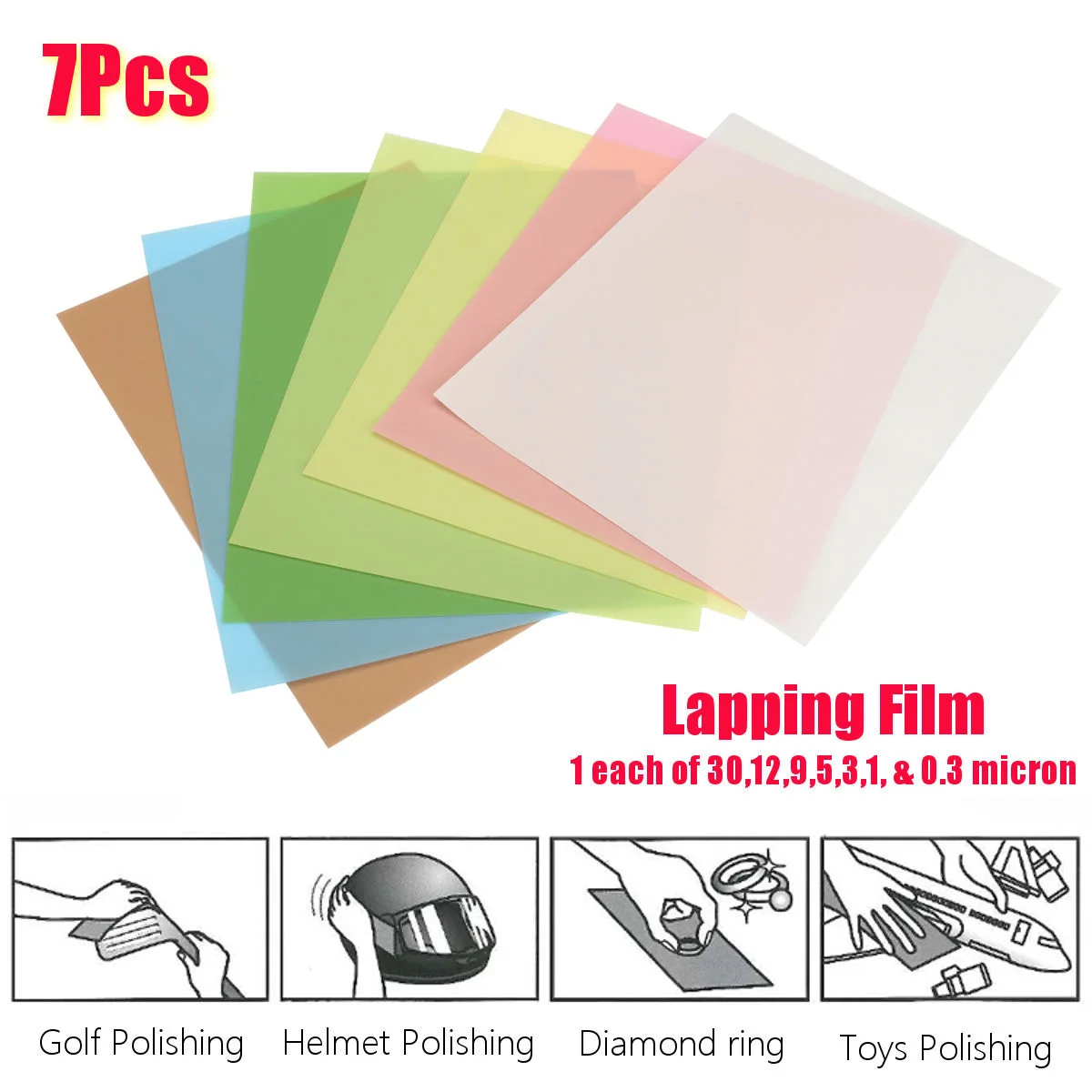 7PCS 8.7'' X 11'' Lapping Film Sheets 1 Each Of 30,12,9,5,3,1, & 0.3 Brand New And High Quality