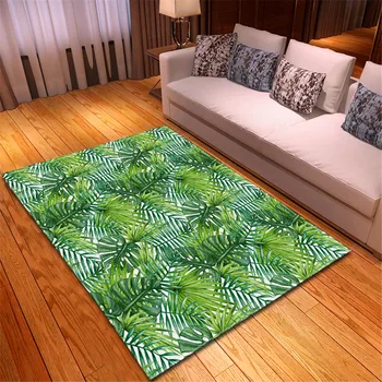 

Green Palm Leaf Decor Floor Area Rug Bedside Rug Super Soft Memory Foam Baby Crawling Play Mat Modern 3D Living Room Carpets