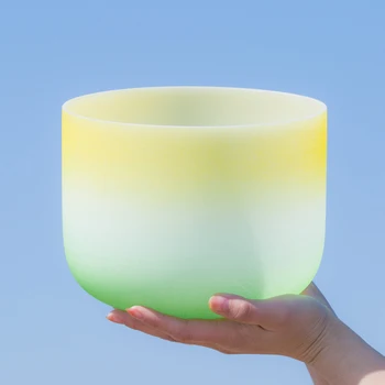 

8Inch Solar Chakra Candy Colored Green and Yellow Frosted Crystal Singing Bowl for Meditation