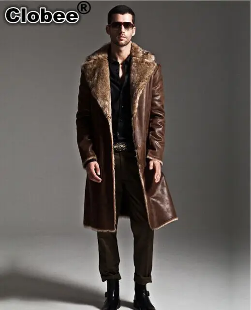 

2019 Winter Men Coat Furry Long Design Double Breasted Mink Fur Outercoat Plus Size 2019 Two-side Synthetic Leather 5XL X658