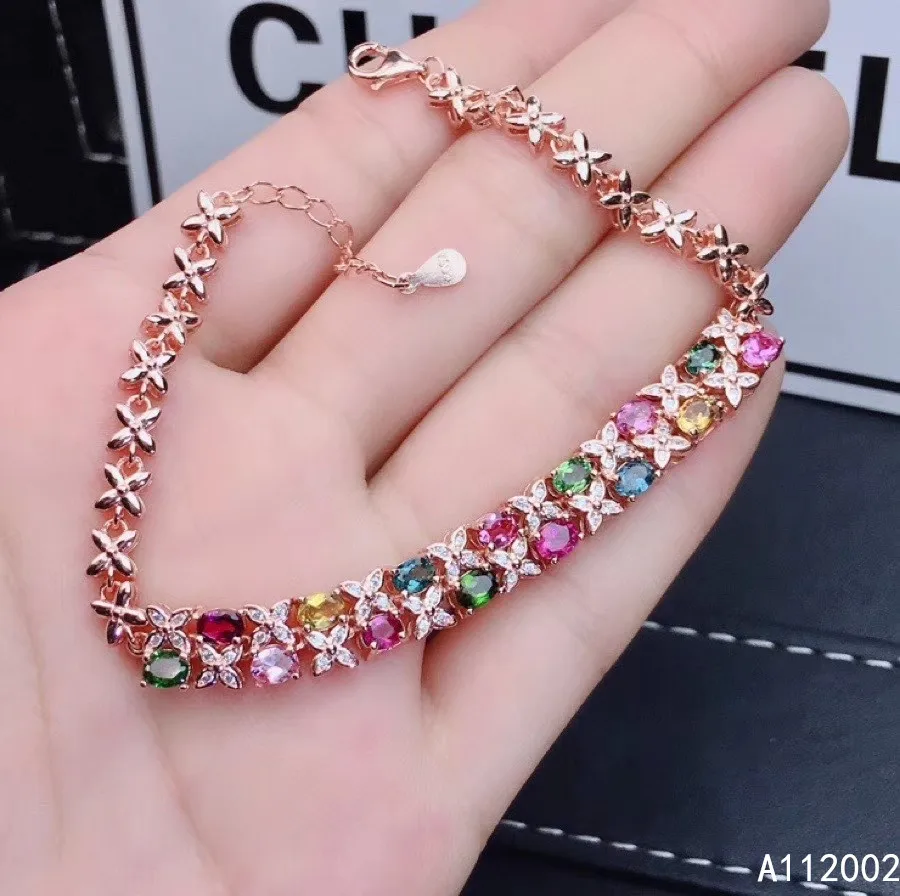 

KJJEAXCMY fine jewelry natural Tourmaline 925 sterling silver new women gemstone hand bracelet support test luxury noble
