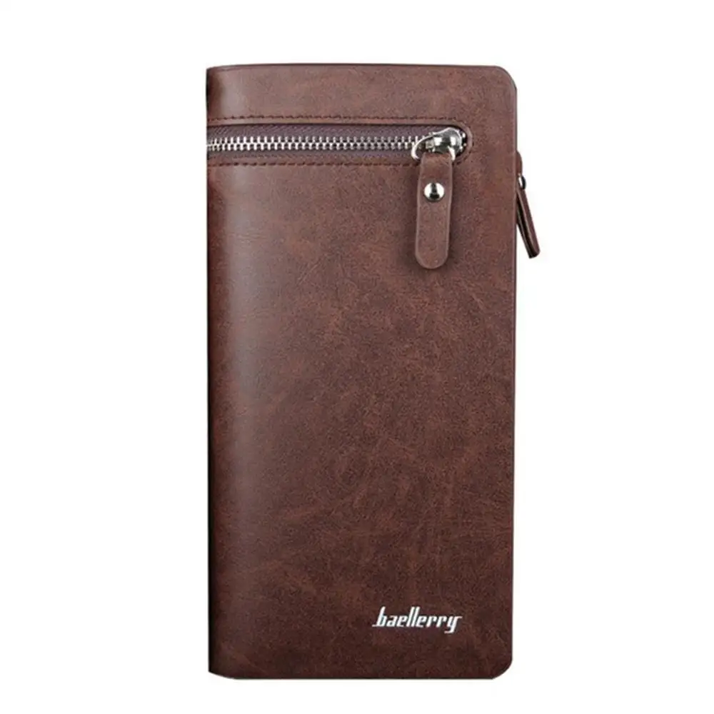 Мужские кошельки baellerry из искусственной кожи на молнии, Карманный Кошелек для телефона, держатель для карт, мужской кошелек в английском стиле, черный, наивысшего качества, мужской кошелек - Цвет: Коричневый
