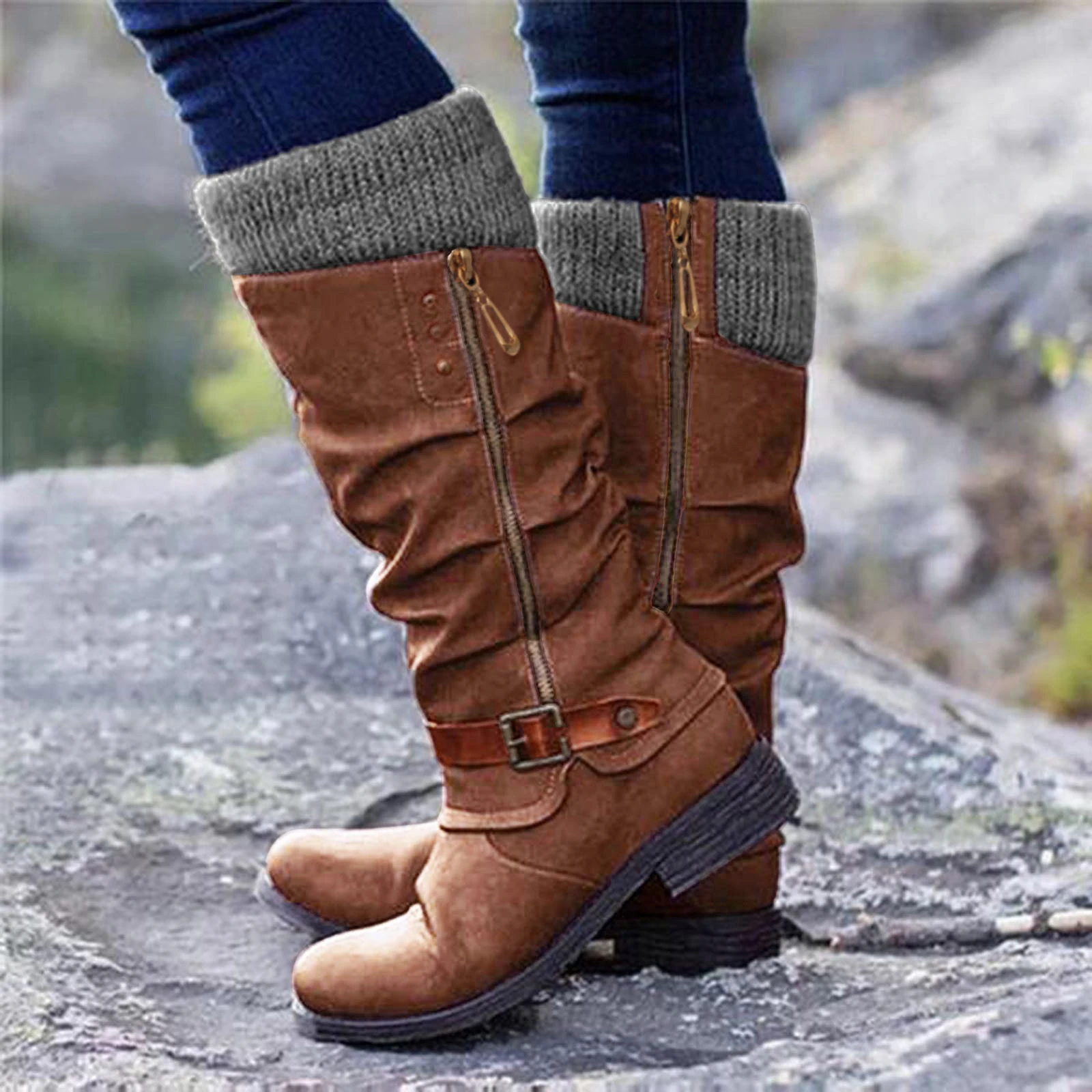 Fashion Women's Long Boots Winter Warm Thigh High Boots Low Heels Zipper  Female Snow Boots Shoes Botas Zapatos De Mujer #40 - Women's Boots -  AliExpress