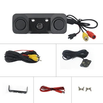 

Universal 3-in-1 Car Reversing Camera Parking Sensor Reverse Rear View Camera Dual LED Light DC 12V