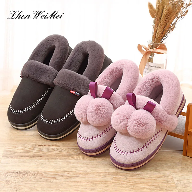 

New Winter Warm Comfortable Fleece Slippers Faux Rabbit Fur Large Size Couple Shoes Home Women Slippers Sandals Women