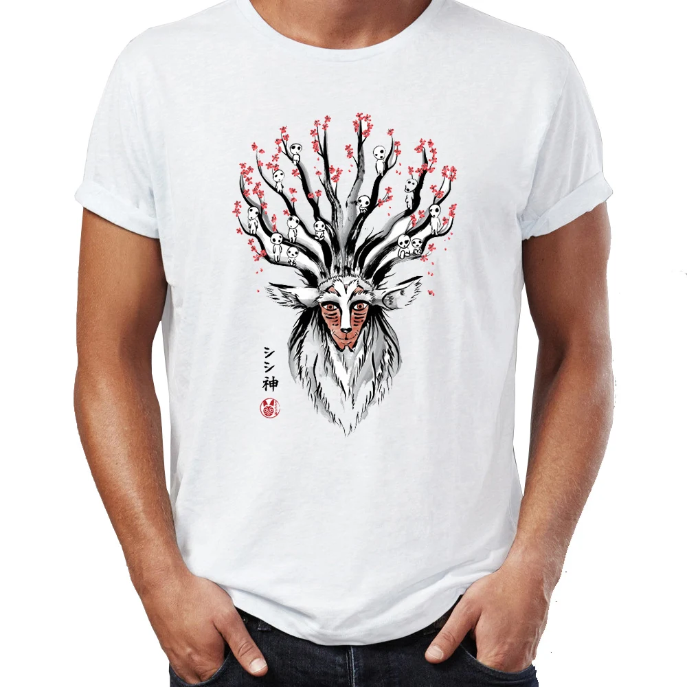 

Brand New Men T Shirts 100% Cotton Princess Mononoke Deer God and Forest Spirit Awesome Artwork Printed Tee Shirts Oversize