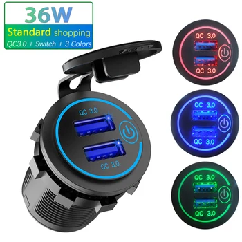 

12V/24V 36W QC 3.0 2 USB Charger Socket Touch Switch Waterproof Universal Car Truck Charging Socker For Phone Tablet Camera GPS