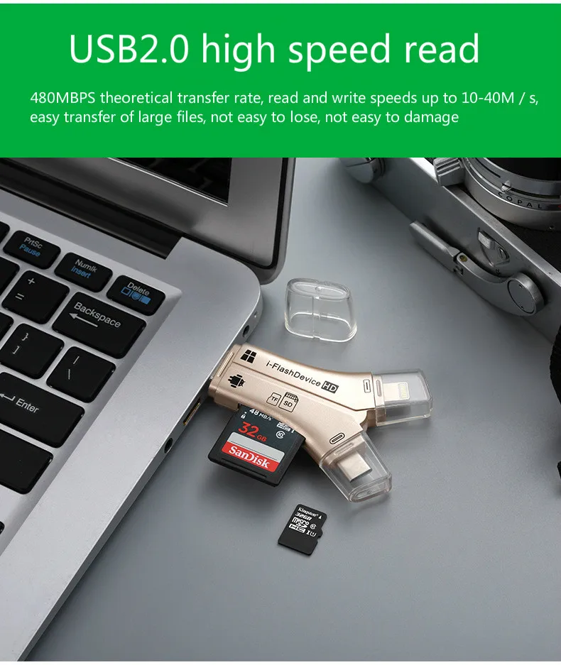4 в 1 кард-ридер usb type-C Micro USB Освещение высокоскоростной Универсальный кард-ридер для Apple Android Компьютерный удлинитель