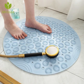 

Round Non Slip Bath Mat Safety Shower Bath Mat 55cm Plastic Bathroom Carpet Elastic Drainage Hole PVC Suction Cup Massage Pad