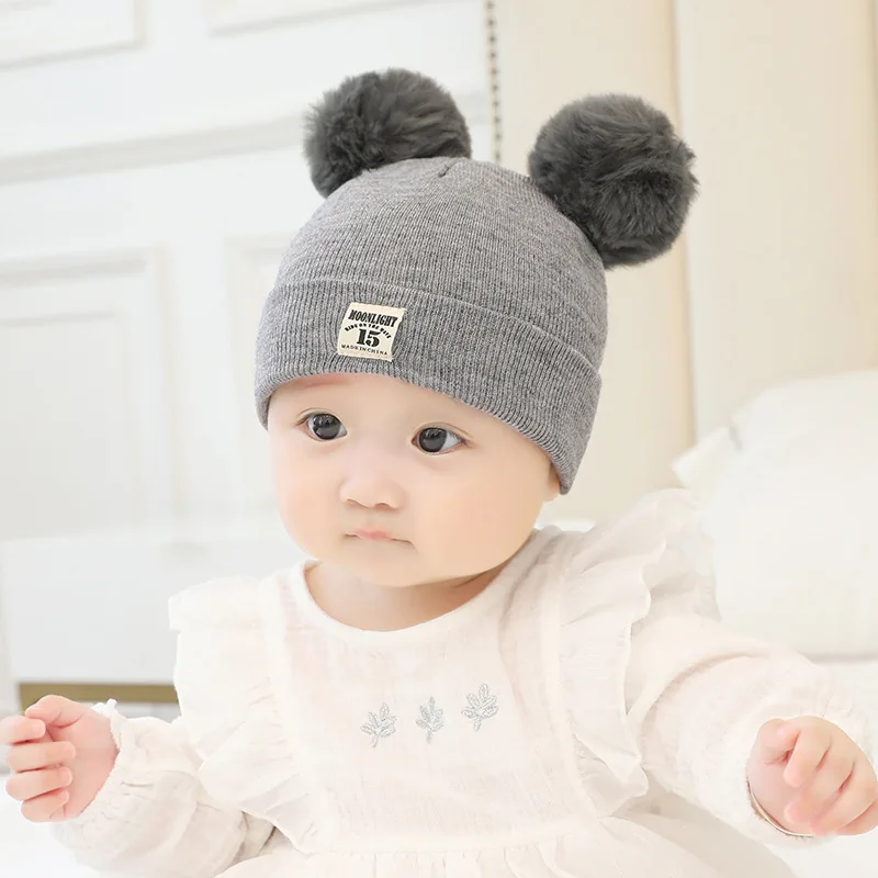 Gray Hat Комплект из 2 предметов, Детские шапочки, шапка для малышей, детские зимние шапки, плюшевые шапочки для новорожденных мальчиков и девочек, шапка и шарф, комплект, зимняя теплая шапка s - Цвет: Gray Hat