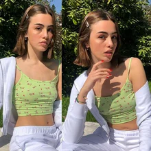 Cheap Spaghetti Strap Floral Graphic Summer Crop Tops Sweet Backless Printing Green Camis Tops Chic Vintage Tank Cheap Spaghetti Strap Floral Graphic Summer Crop Tops Sweet Backless Printing Green Camis Tops Chic Vintage Tank