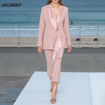 

UKCNSEP High Quality New Winter Women's Sets 2020 Long Sleeve Jacket & Pant Elegant Party Sets Sexy Women Two Piece Outfits