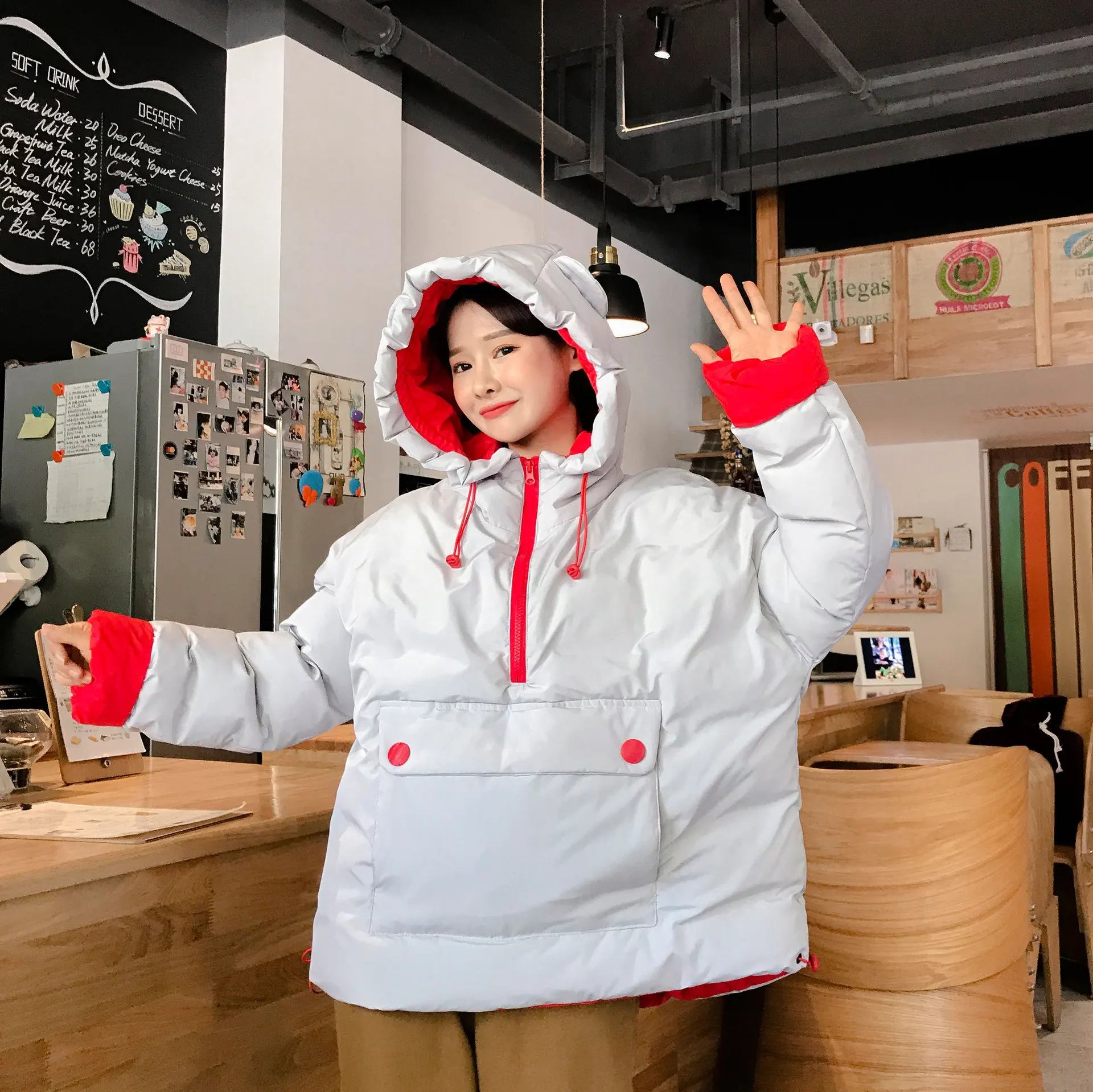 Стиль, корейский стиль, студенческий свободный крой, BF Harajuku, ветровка, пуховик, одежда с хлопковой подкладкой, укороченная куртка