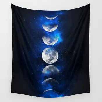 

Phases of the Moon Blue Tapestry Wall Hanging Room Bedspread Beach Mat Tapestries Psychedelic Home Decoration Accessories