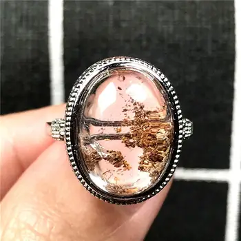 

18x14mm Top Natural Ghost Phantom Quartz Ring For Woman Lady Man Oval Beads Garden Crystal Silver Adjustable Ring Jewelry AAAAA