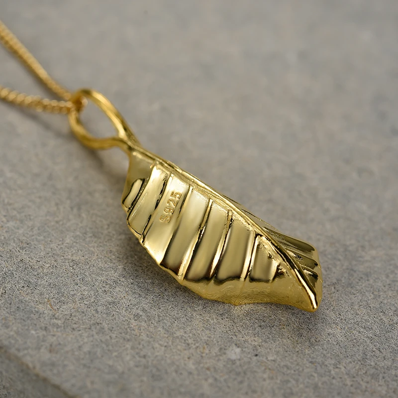 Lotus Fun Vintage Luxury 18K Gold Elegant Autumn Long Leaves Pendant Necklace for Women Sterling Silver 925 Jewelry 2021 Trend - Image 4
