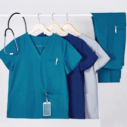 2021Scrub Set Nurse Uniform Workwear Nursing Doctor Scrubs Uniforms V Neck Drawstring Waist Polyester Cotton Scrub Sets 8020-2