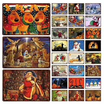 

Merry Christmas Metal Tin Sign Santa Claus Elk Snowman Vintage Metal Plaque Bar Pub Club Shop Christmas Decoration Art Poster