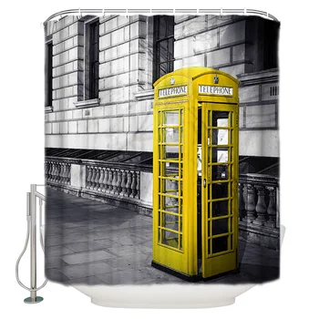 

Shower Curtain Waterproof Polyester With 12 Hooks Yellow Telephone Box London Local Color Street