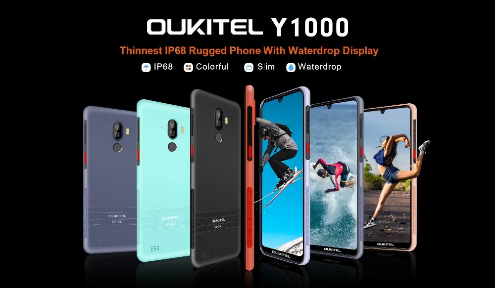 OUKITEL Y1000 6,088 ''IP68 водонепроницаемый прочный смартфон 2 ГБ 32 ГБ MT6580P распознавание лица отпечаток пальца Android 9,0 мобильный телефон 3600 мАч