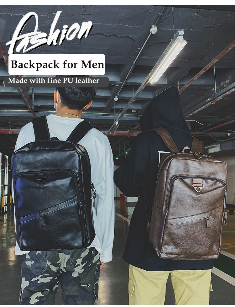Black Brown PU Leather Backpack Laptop Bag for Men 2019 High Quality Retro School Bagpack Big Fashion Casual Business Travel Bag (1)