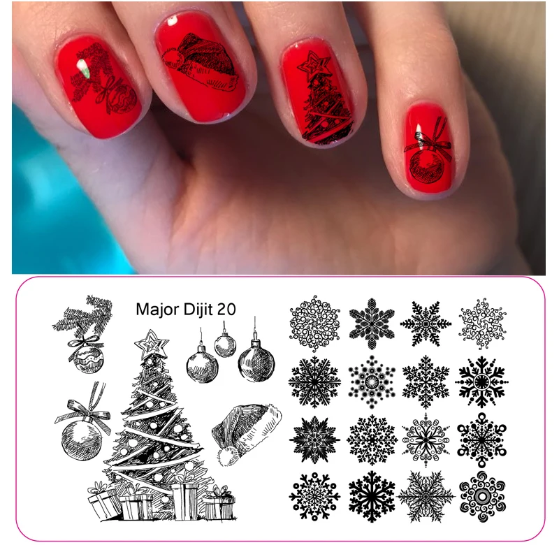 Штамповочные пластины для ногтей, рождественские снежинки, колокольчик с лосем, Санта-Клаус, зимний штамп для дизайна ногтей, шаблон, изображение, трафарет, инструмент для маникюра