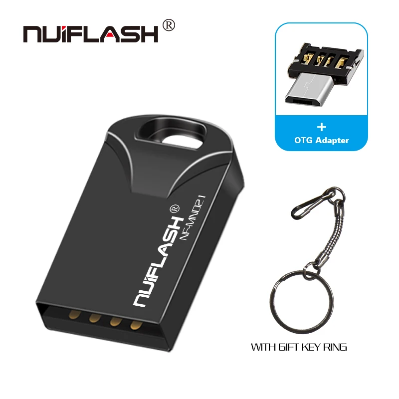 Бесплатный адаптер, USB флеш-накопитель 2,0, 4 ГБ, 8 ГБ, 16 ГБ, металлический флеш-накопитель, 32 ГБ, USB флеш-накопитель, 64 ГБ, USB флеш-накопитель с брелоком - Цвет: gray with otg