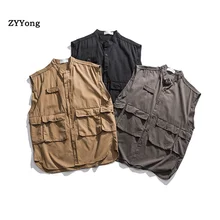 New 2020 Men's Vest Coat Multi-pocket Solid Outdoor Travel Fishing Sleeveless Jacket Men Cotton Casual Waistcoat Male